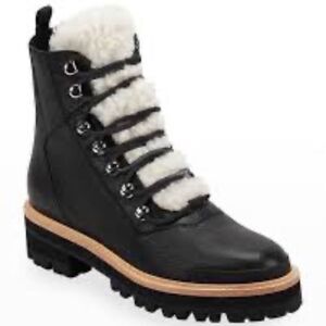 Marc Fisher LTD NWOT Women's Black Leather Shearling Lined Lace Up Boots Sz 6.5
